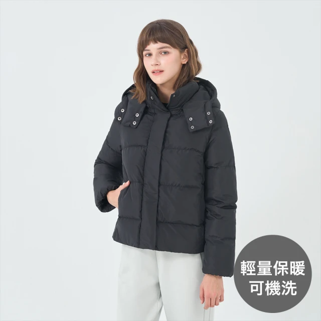 GIORDANO 佐丹奴 女裝手拍棉連帽外套 E-care輕暖系列(09 標誌黑)