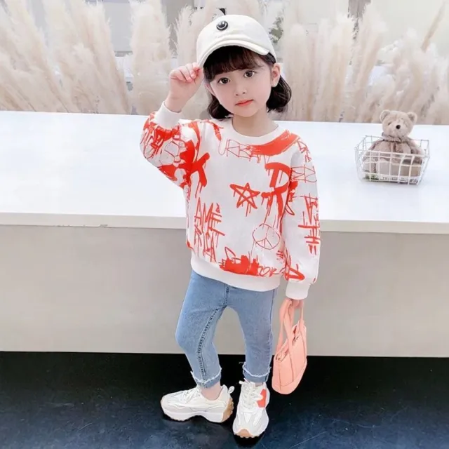 【安朵童舖】現貨韓版兒童薄款塗鴉長袖上衣女童長袖衛衣男童長袖T恤中大童圓領上衣塗鴉印花上衣童裝(034)