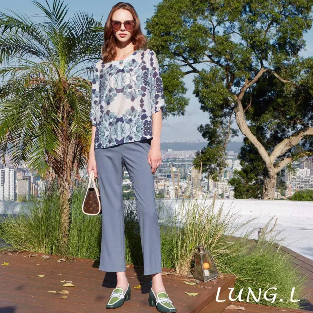 【LUNG.L 林佳樺】LQ99E55 莫蘭迪藍造型口袋直筒女裝褲(秋冬新品 加大尺碼)