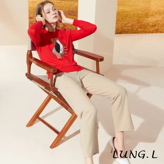【LUNG.L 林佳樺】LQ99E70卡其色造型口袋直筒女裝褲(秋冬新品 加大尺碼)