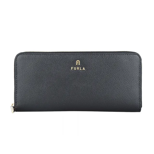 【FURLA 芙拉】FURLA Camelia立體金字LOGO牛皮8卡拉鍊長夾(黑)