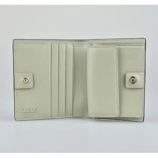 【FURLA 芙拉】FURLA Camelia電鍍金字LOGO小牛皮4卡對折短夾(小/石灰白)