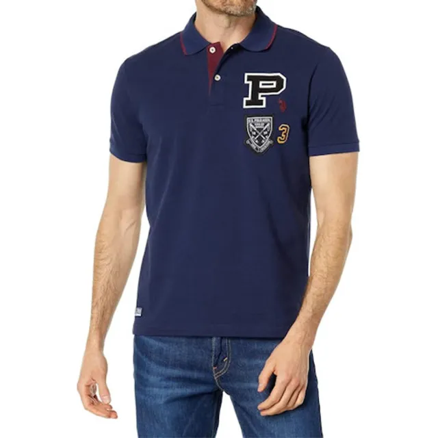 【U.S. POLO ASSN.】2024男時尚全棉圖標寶藍色合身短袖POLO-網