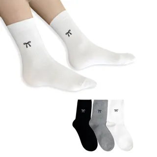 【哈囉喬伊】韓國襪子 簡約文青小蝴蝶結中筒襪 女襪 A713(正韓直送 韓妞必備 棉襪 長襪 韓國少女襪)