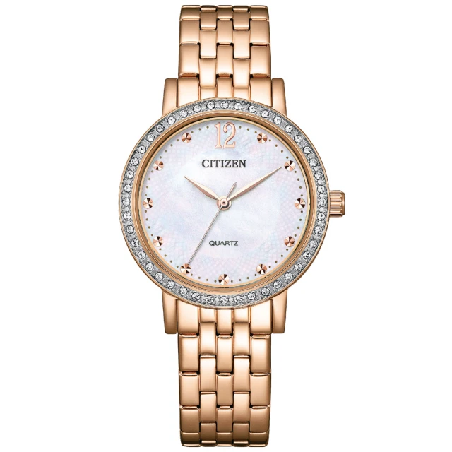 CITIZEN 星辰 LADYS系列 珍珠母貝 晶鑽時尚腕錶/31.2mm(EL3108-53D)