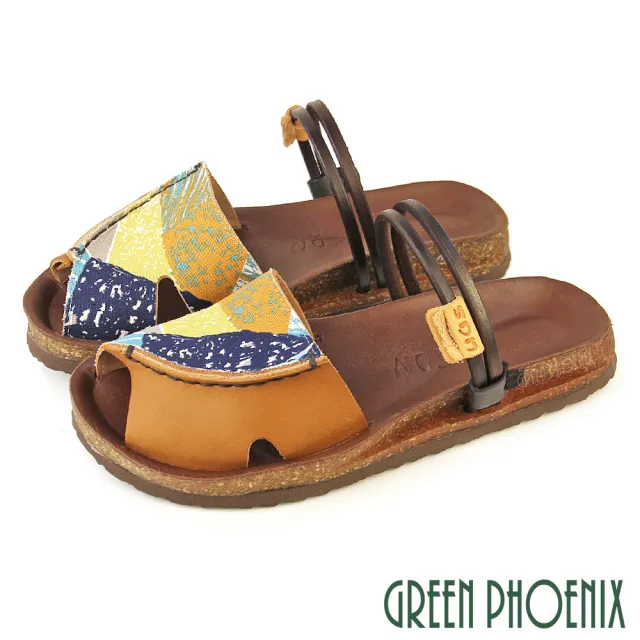 【GREEN PHOENIX 波兒德】女 涼鞋 拖鞋 全真皮 魚口 兩穿 手工 台灣製(黃色、藍色)