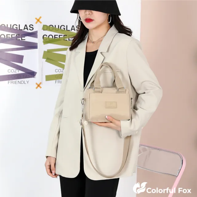 【Colorful Fox】日系大小款防潑水機能手提包 單肩包(防水包 黑／藍／卡其／粉／紫／果綠