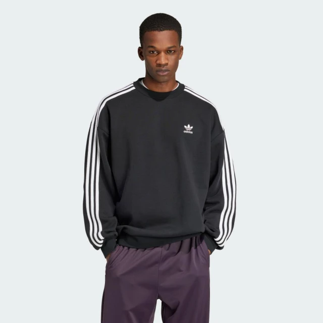 adidas 愛迪達 長袖上衣 男款 大學T 運動 亞規 三葉草 Oversize crew 黑 IZ1829(S2747)