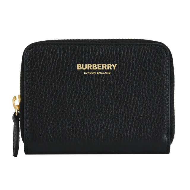 BURBERRY 巴寶莉 簡約燙金LOGO荔枝皮信用卡名片證件零錢包(黑)