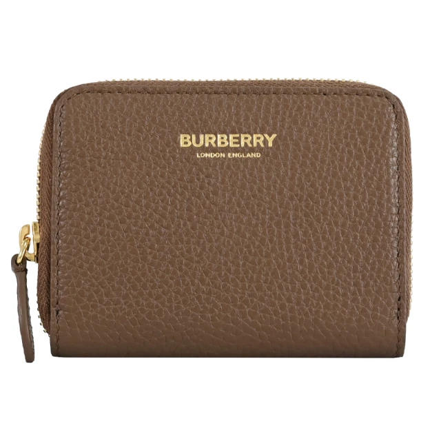 BURBERRY 巴寶莉 簡約燙金LOGO荔枝皮信用卡名片證件零錢包(咖)