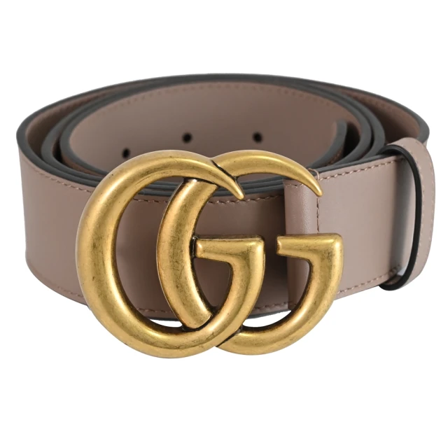 GUCCI 古馳 GG Marmont 經典雙G LOGO寬版穿扣式皮帶(芋粉)