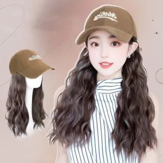 【韓系小姐】減齡羊毛捲髮棒球帽假髮(顯白可可色 一戴即可 免接髮 整頂假髮 帽子假髮 假髮片 長捲髮)