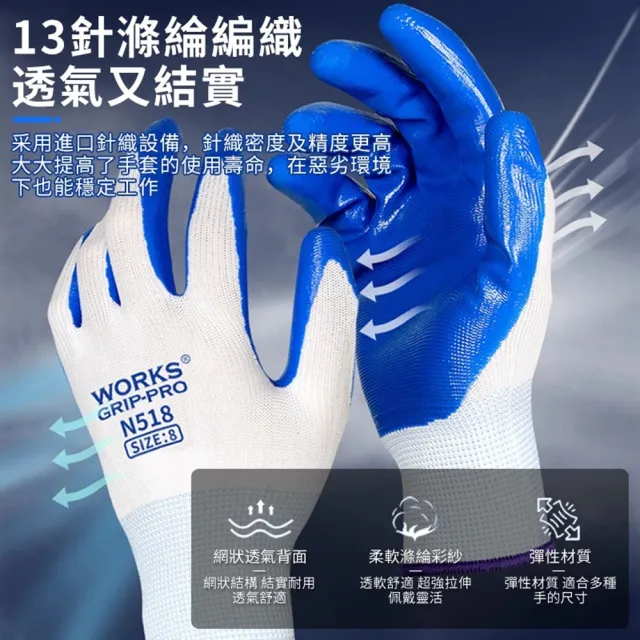 【小達】手套 勞保手套 觸屏耐磨防割防臭防滑（12雙裝）(防刺/防刮防割手磨砂塗層手套/工地手套)