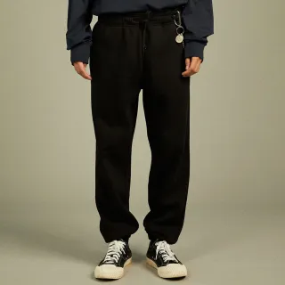 【Dickies】男款黑色抓絨經典三色Logo印花舒適縮口長褲｜DK012447BLK