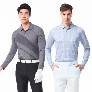 【KING GOLF】MOMO獨家特談！男款滿版印花拼接彈性修身長袖POLO衫/長袖上衣/高爾夫球衫(多款任選)