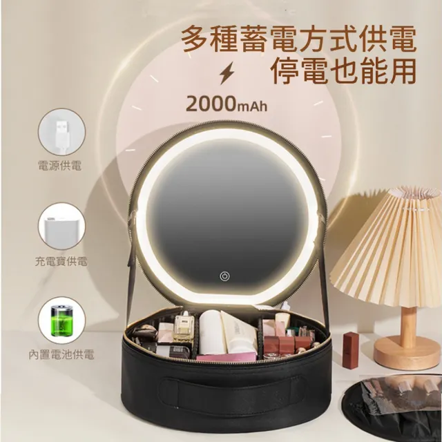 【ANTIAN】大容量便攜手提LED補光燈鏡子化妝包 化妝品收納包 旅行洗漱化妝盒 美妝鏡