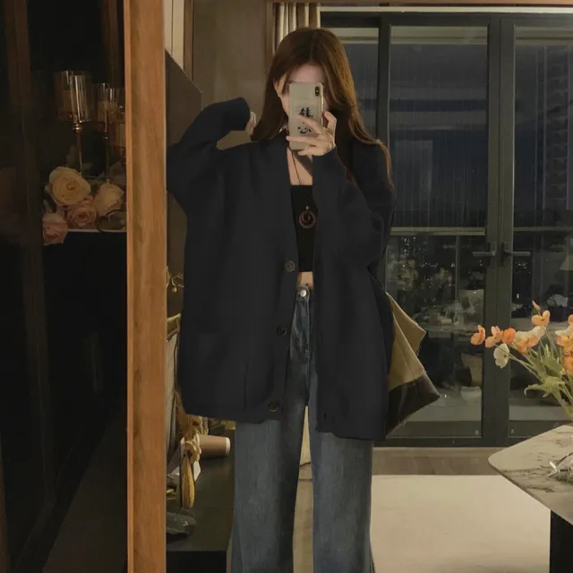 【D.studio】韓版慵懶復古長版針織外套(毛衣 針織上衣 長版外套 連帽外套 女裝 衣服 上衣 保暖外套 J288)