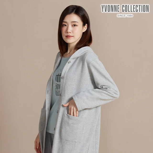 YVONNE 以旺傢飾 刷毛連帽長版外套-迷霧灰