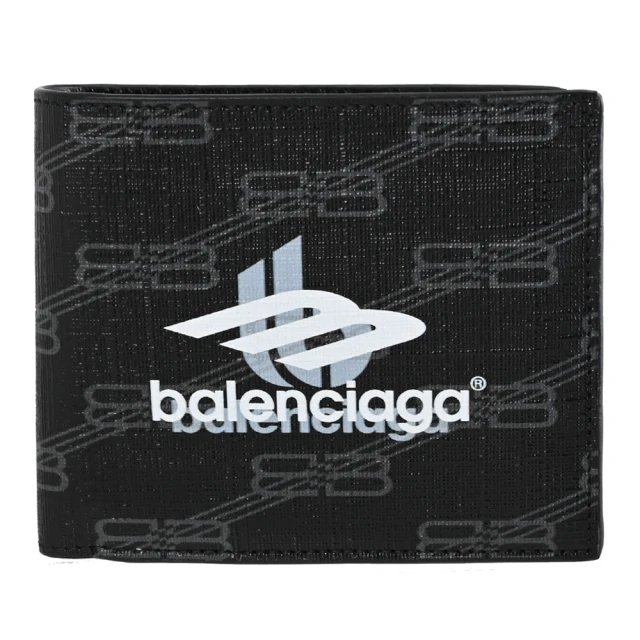 Balenciaga 巴黎世家 經典雙B LOGO印花雙層對折４卡零錢短夾(黑)