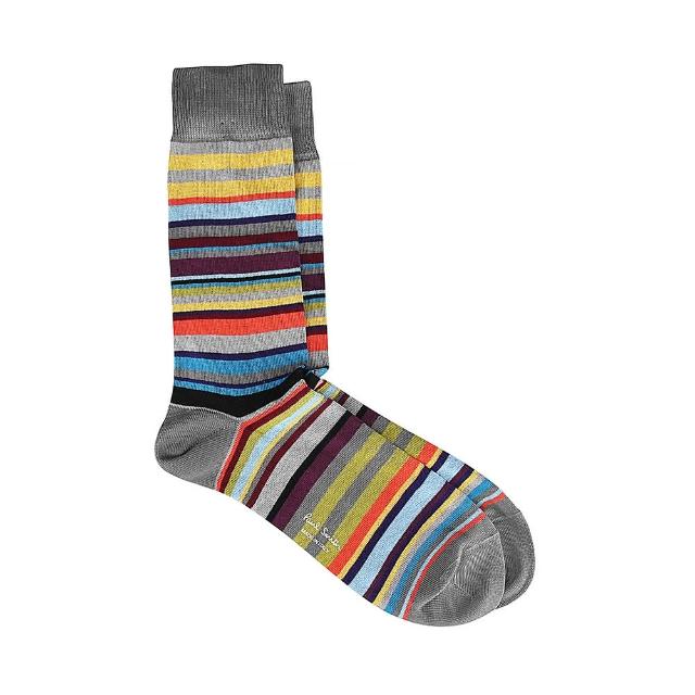 【Paul Smith】Paul Smith草寫LOGO橫條紋棉質混紡中筒長襪(灰x多色)