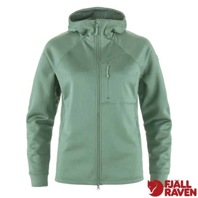 【Fjallraven】小狐狸 女 Abisko Grid Fleece Hoodie 保暖連帽刷毛夾克(14600184-614 綠繡)