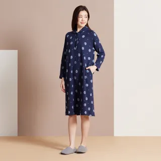 【YVONNE 以旺傢飾】出清品 40週年提花半開襟長袖洋裝-丈青