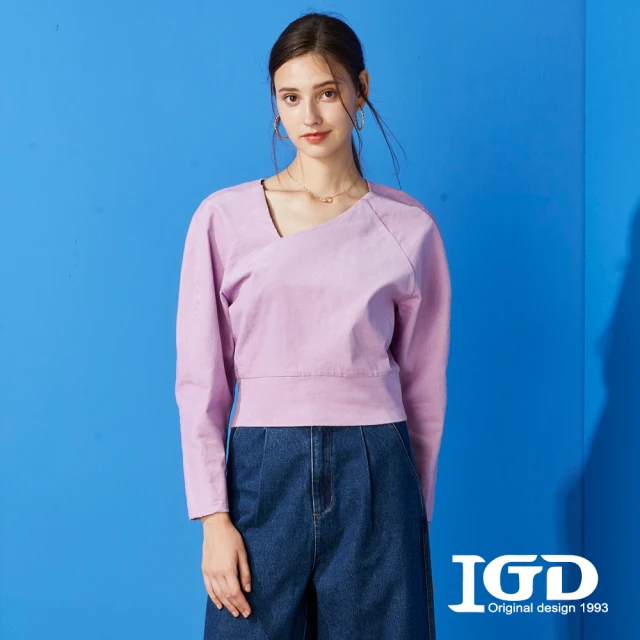 IGD 英格麗 網路獨賣款-澎澎袖灯芯絨短版上衣(紫色)