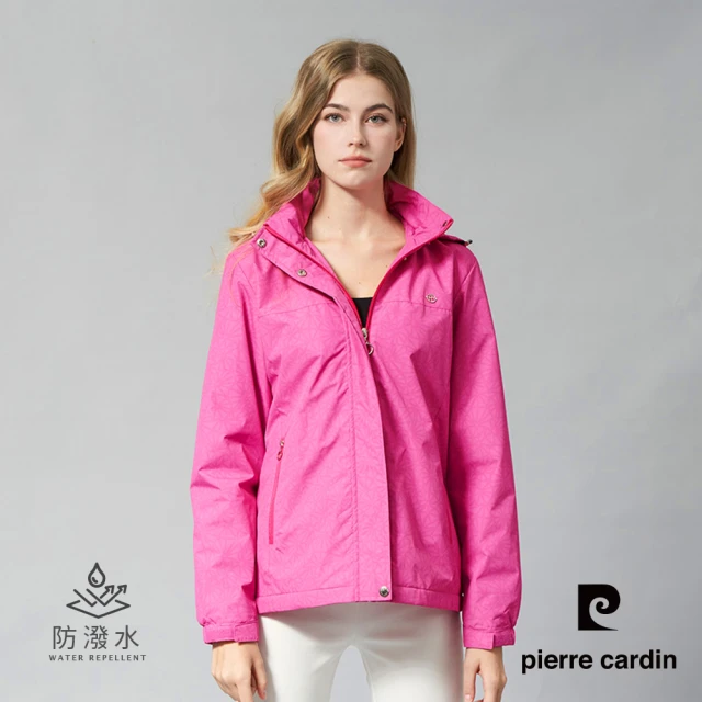 pierre cardin 皮爾卡登 女款 戶外防風防潑水可拆帽印花連帽外套-桃粉色(6245791-76)