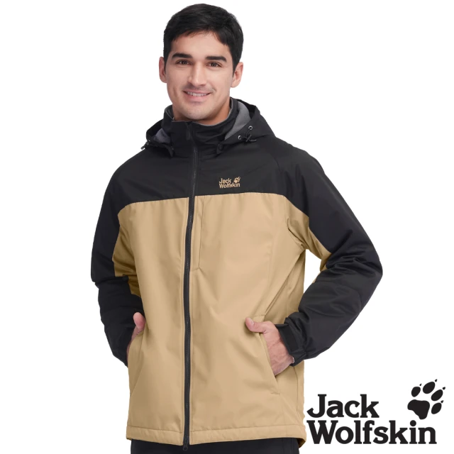 Jack wolfskin 飛狼 男 經典款防風防潑水保暖外套 內刷毛衝鋒衣(黑配卡其)