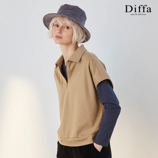 Diffa 簡約西裝領連袖設計針織衫-女