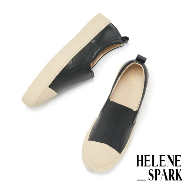 【HELENE_SPARK】雙11 簡約全真皮奶油餅乾厚底休閒鞋(黑)