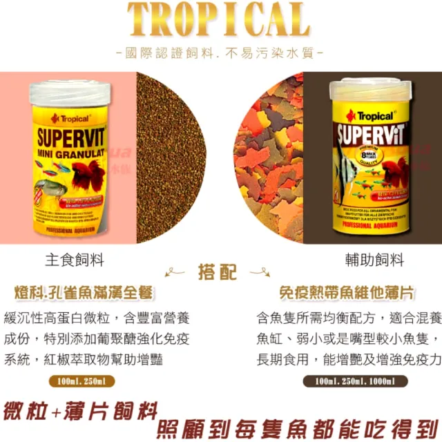 【Tropical 德比克】燈科孔雀魚滿漢全餐250ml/緩沉性綜合高蛋白微粒(鬥魚短鯛鏘魚小型魚飼料60424)
