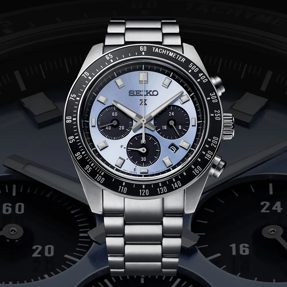 【SEIKO 精工】PROSPEX Speed Timer 太陽能計時 冰藍熊貓錶-41.4mm 情人節 禮物(V192-0AH0U/SSC935P1)