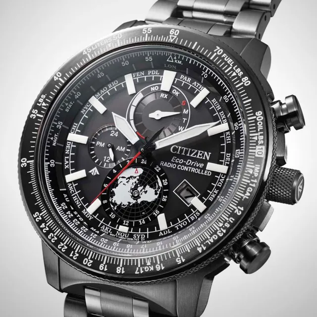 【CITIZEN 星辰】PROMASTER系列 光動能電波對時飛行腕錶/黑46mm(BY3005-56G)