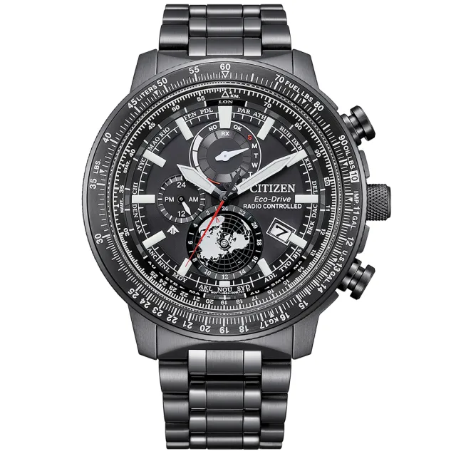 【CITIZEN 星辰】PROMASTER系列 光動能電波對時飛行腕錶/黑46mm(BY3005-56G)