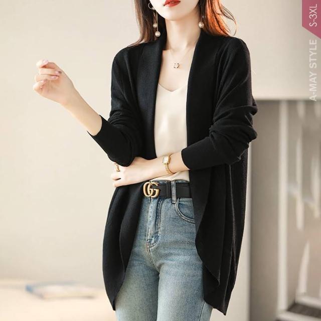 【Amay Style 艾美時尚】中大尺碼女裝 外套 極簡優雅舒適好感寬鬆針織外套。S-3XL(2色.預購)