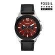 【FOSSIL 官方旗艦館】Privateer 城市型男闇紅三眼指針手錶 黑色真皮錶帶 45MM BQ2897