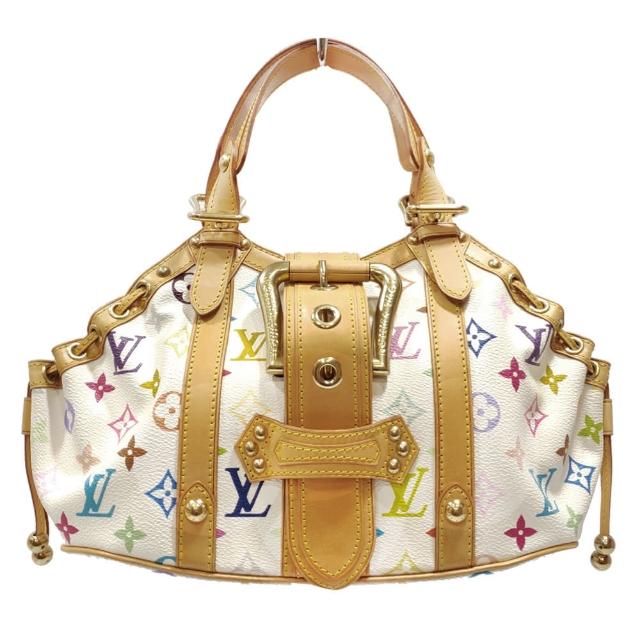 LV LOUIS VUITTON 路易威登 M92347 經典絕版 THEDA GM 村上隆白彩系列水餃包/手提包，以白色為主色，搭配多色與數字/英文字母圖案，採用帆布與皮革材質，展現歐系精品風格，適合女性、男性及中性族群使用。