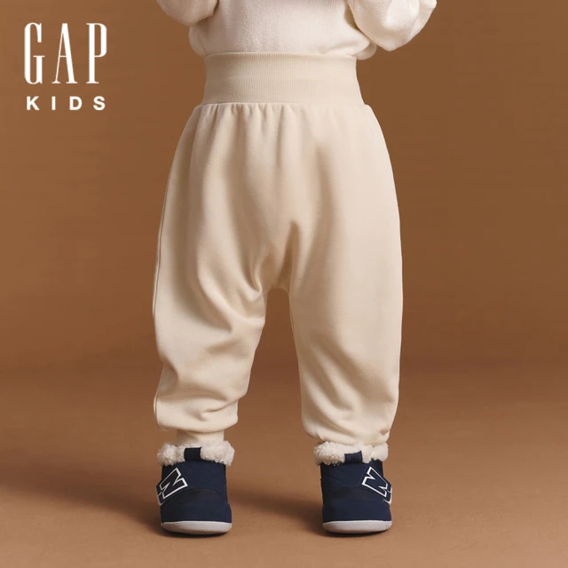 GAP 男幼童裝 小熊刺繡束口鬆緊運動褲-米色(672786)