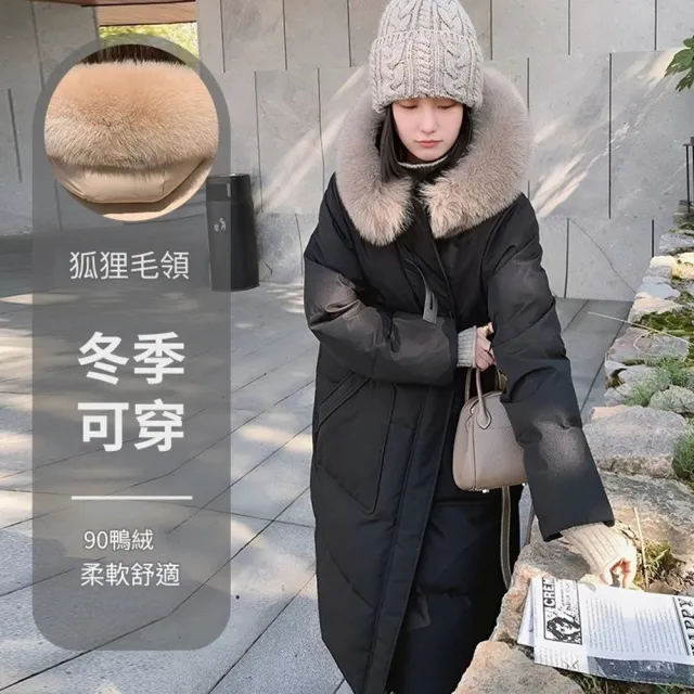 【米蘭精品】現貨+預購 真羽絨90%鴨絨羽絨外套羽絨衣連帽長版大衣(真狐狸毛領保暖輕盈女夾克5色74ip26)