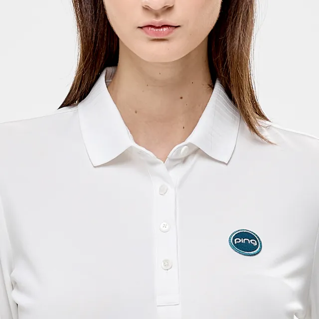 【PING】女款抽針領高爾夫薄長袖POLO衫-白(GOLF/高爾夫球衫/RA24205-73)