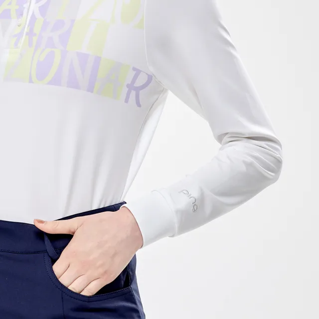 【PING】女款胸前字母吸濕排汗高爾夫薄長袖POLO衫-白(GOLF/高爾夫球衫/RA24201-87)