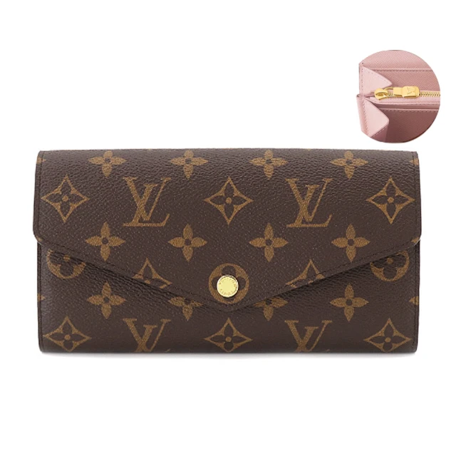 Louis Vuitton 路易威登 M62235 經典Sarah系列Monogram帆布金釦信封式長夾(芭蕾粉)