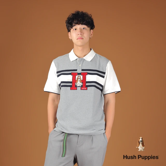 Hush Puppies 男裝 POLO衫 剪接H毛巾繡刺繡狗POLO衫(麻灰 / 44101103)