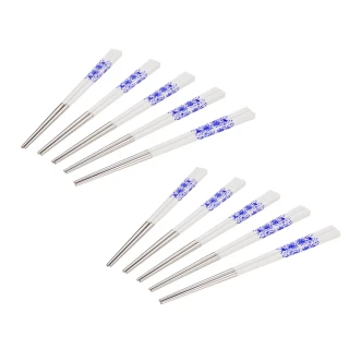 【Buffalo 牛頭牌】小牛彩晶不鏽鋼筷10入組-青花瓷(304不鏽鋼 SGS檢驗合格)