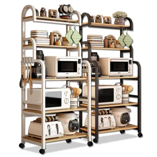 【居家cheaper】彎管多功能五層廚房架-附輪組(微波爐架/烤箱架/置物架/收納架/餐櫥櫃/邊桌)