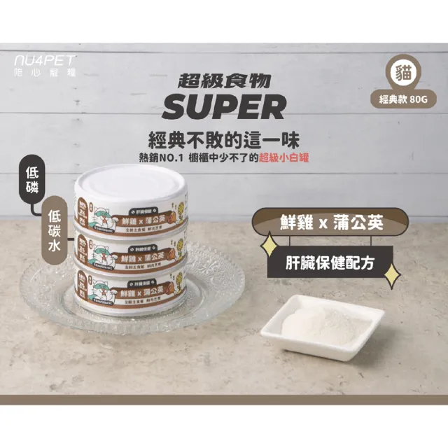 【NU4PET 陪心寵糧】Super新小白貓主食罐 80g*24入(貓咪主食罐 主食罐 全齡貓 貓罐)