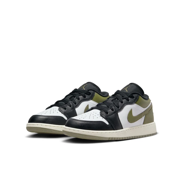 NIKE 耐吉 運動鞋 休閒鞋 女鞋 中大童 男鞋 AIR JORDAN 1 LOW GS 橄欖綠 黑 AJ1 喬丹 低筒(553560092)