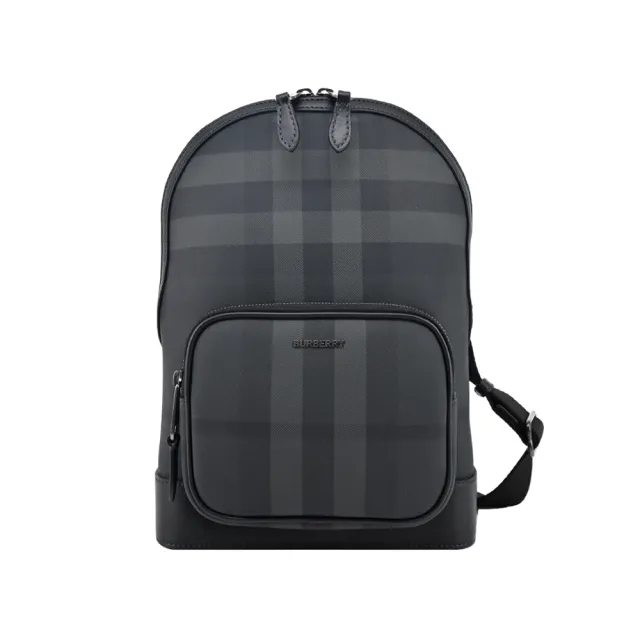 【BURBERRY 巴寶莉】經典格紋帆布單肩背包(炭灰)