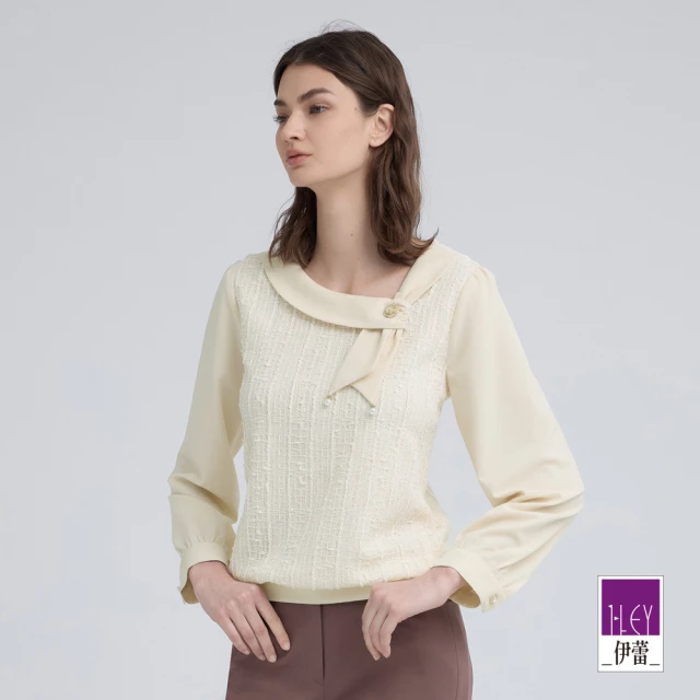 ILEY 伊蕾 蕾絲壓摺拼接長版襯衫(白;M-XL;1243